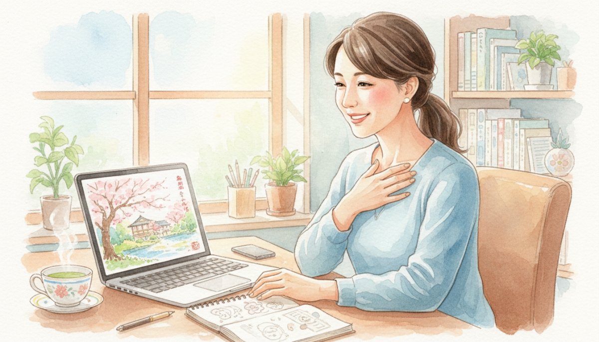 学習の成果と自信を持つママライターのイメージ