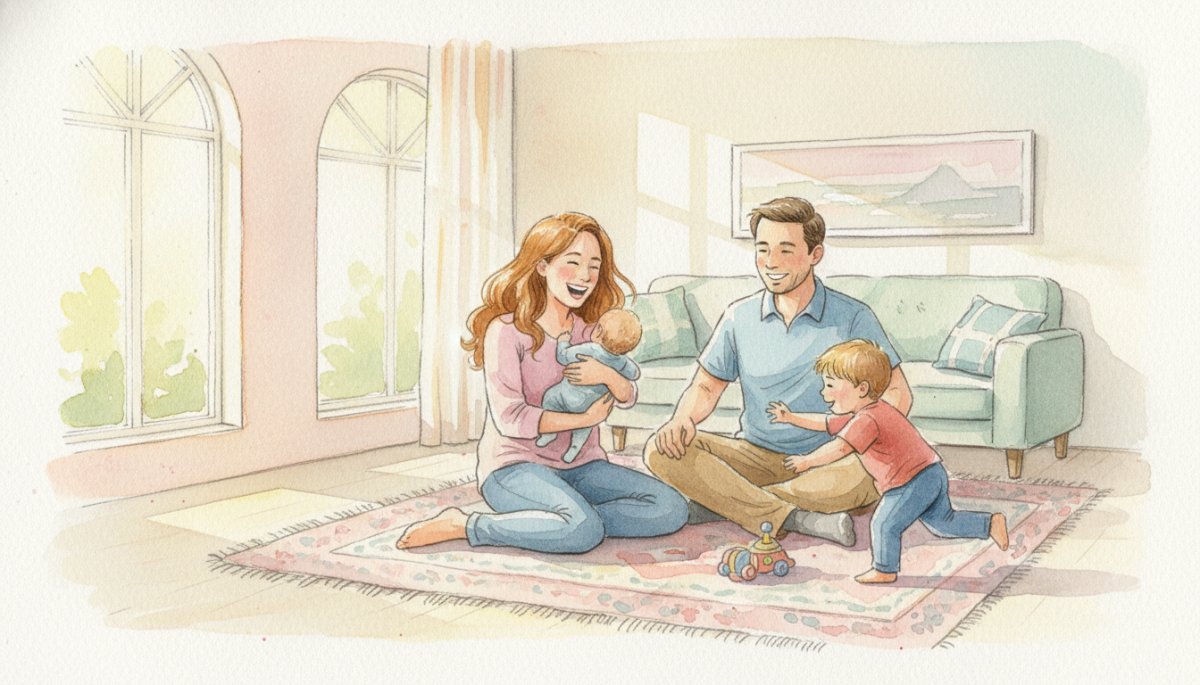 笑顔で子どもと過ごす女性の様子