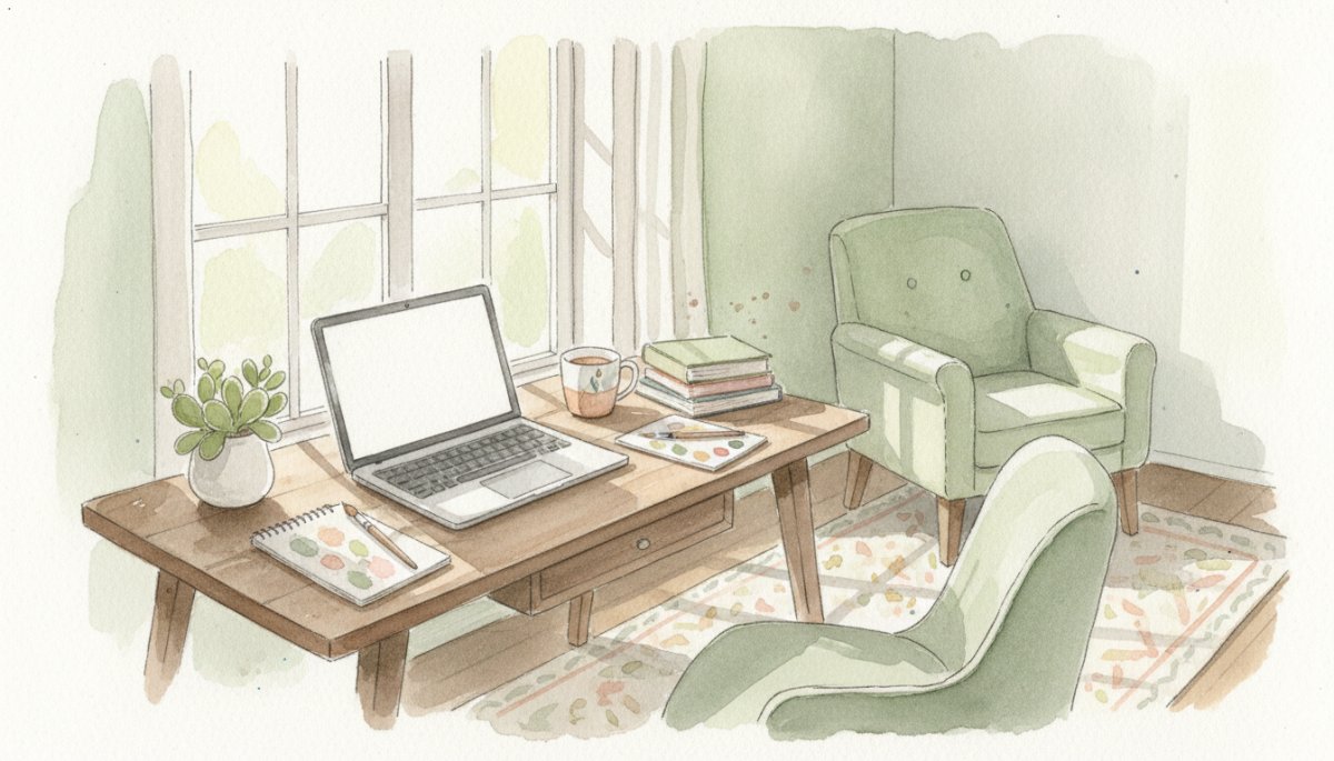 在宅ワークをする女性の様子