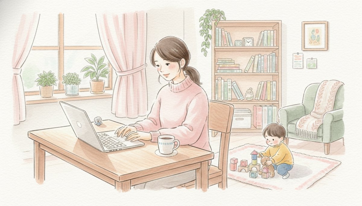 在宅ワークで収入を得るママのイメージ