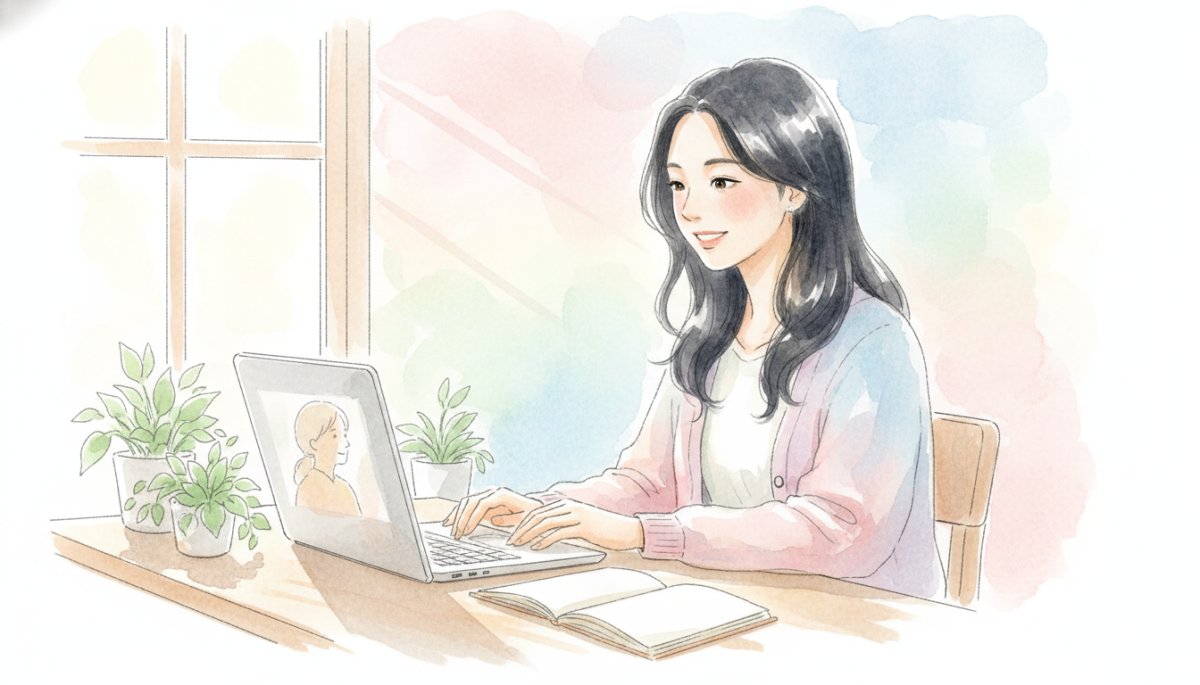 オンライン面談で励まされる女性