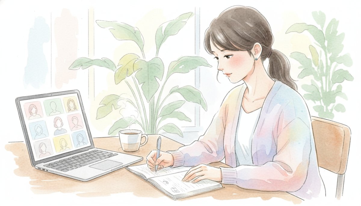 オンライン勉強会に参加する女性