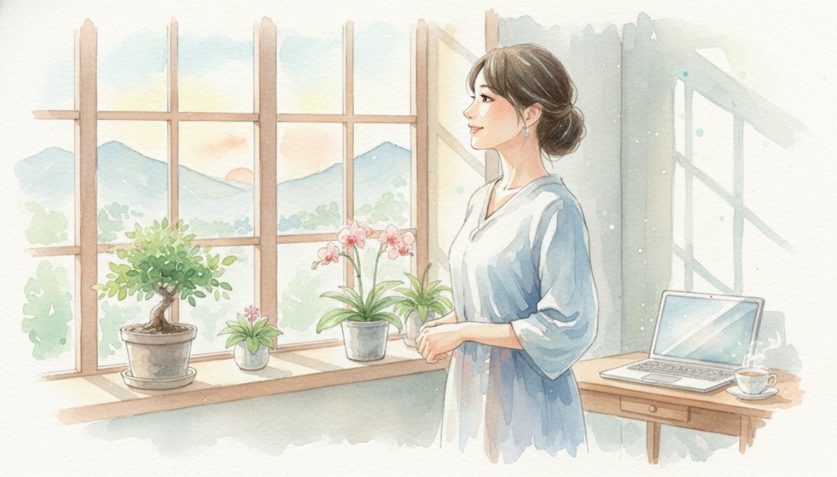 希望に満ちた未来を見つめる女性