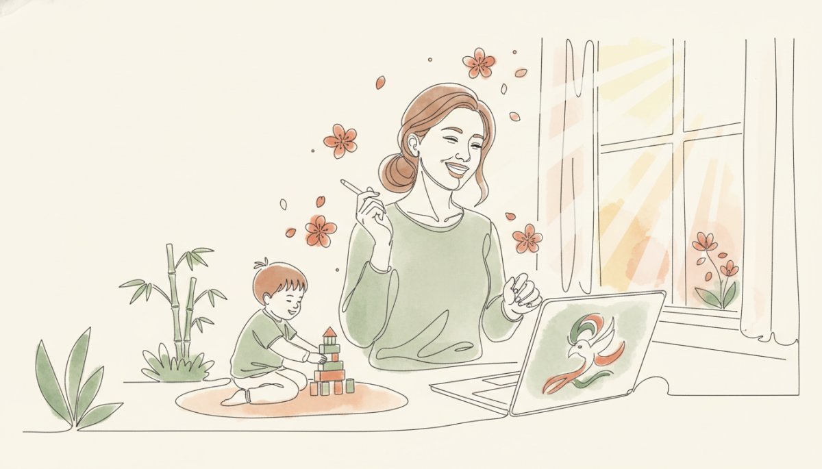 Webデザインスキルを習得して喜ぶママ