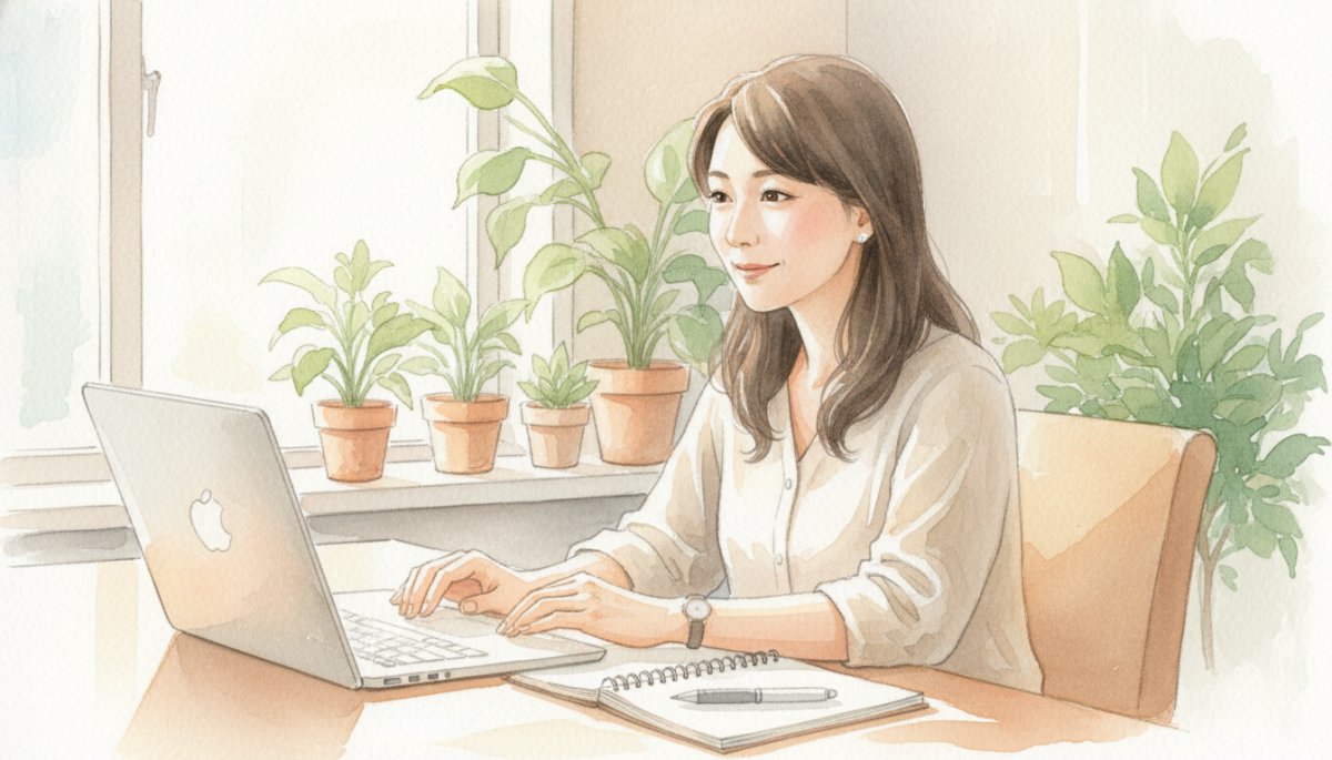 オンラインで学ぶ主婦のイメージ