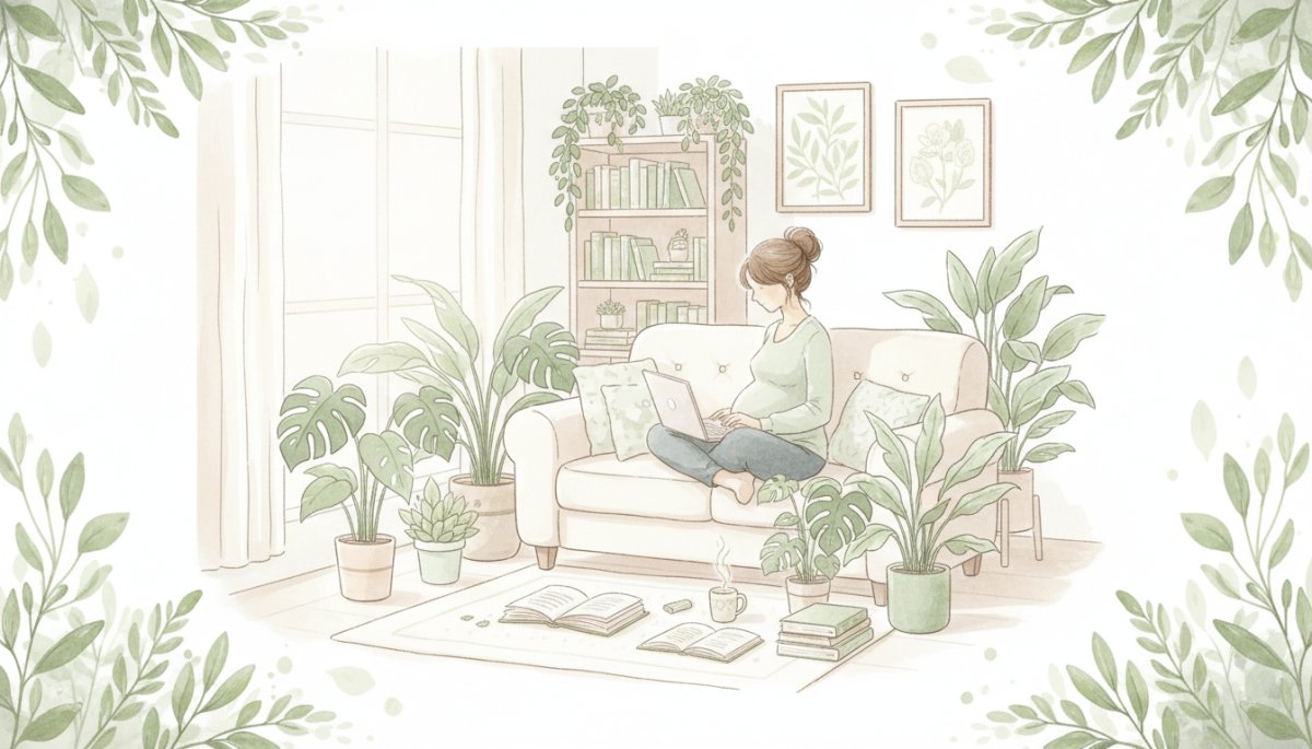 妊娠中の学習を表現した水彩画イラスト