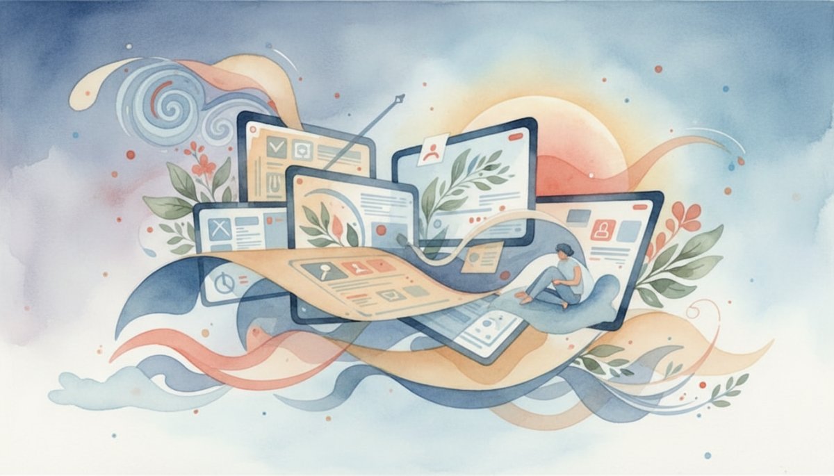 Webデザインの魅力を表現した水彩画イラスト