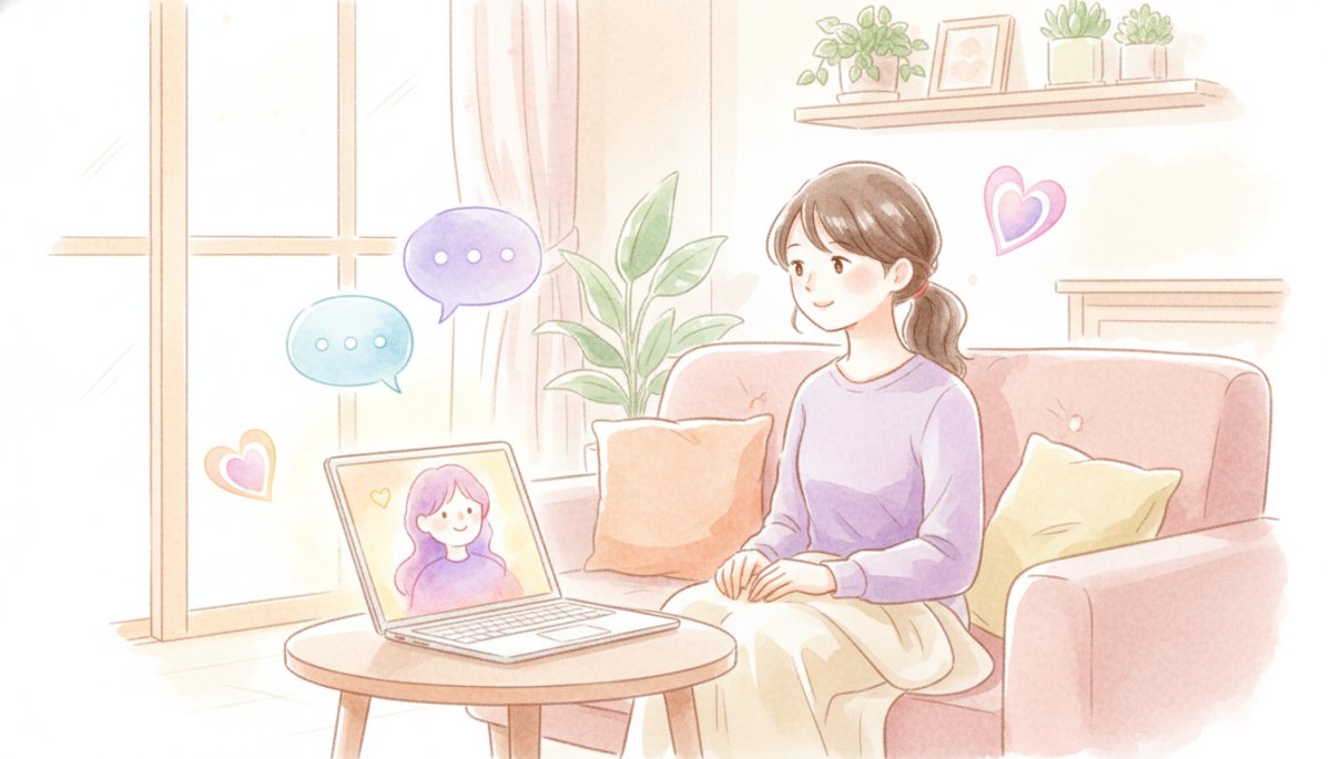 無料カウンセリングを受ける女性 水彩画