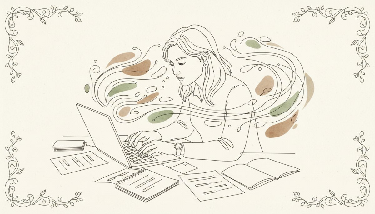 SEO実案件に取り組む在宅ワークママの集中する姿