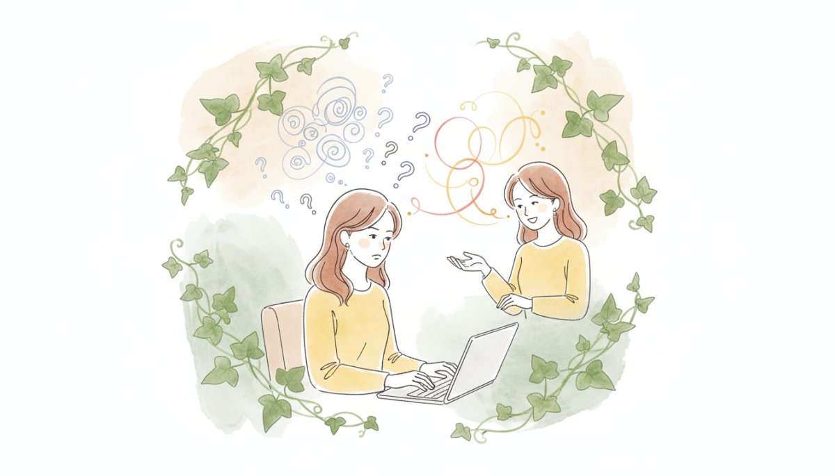 無制限Q&Aサービスで質問を重ね成長する様子を描いた水彩画