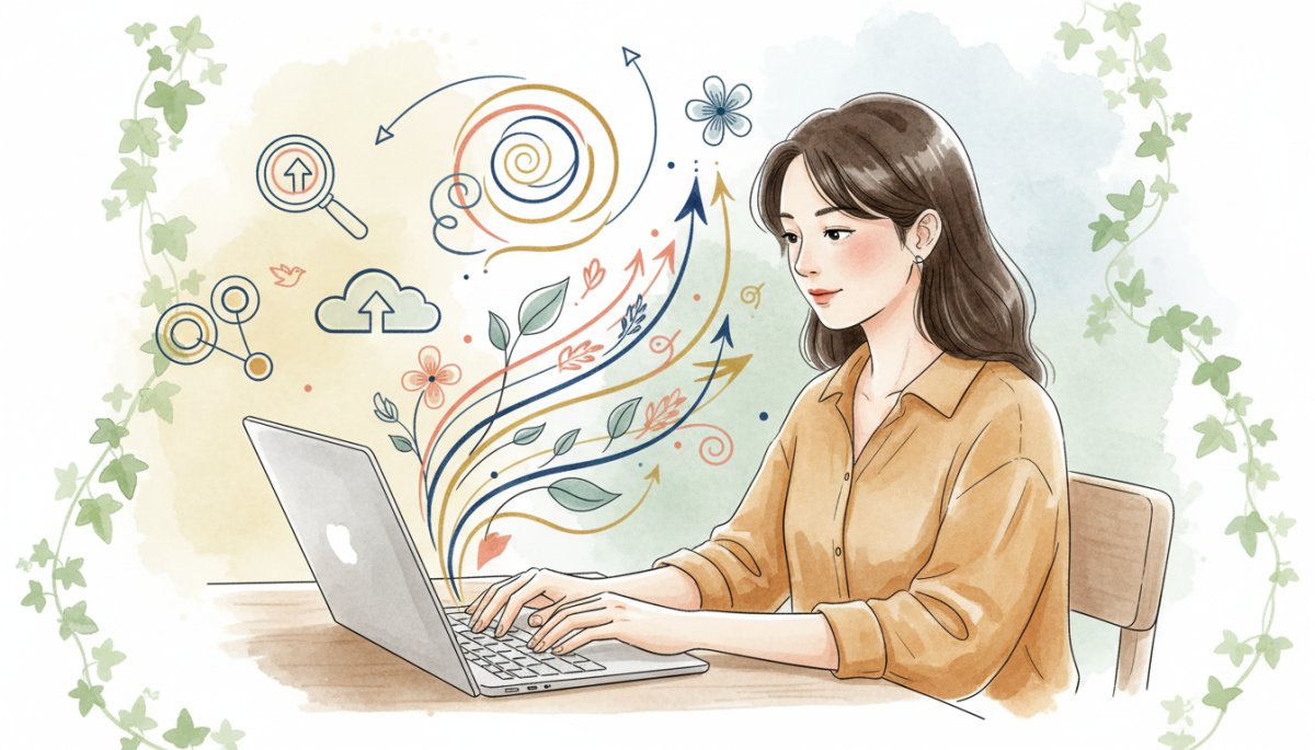 実務経験を通してスキルを身につける様子を描いた水彩画