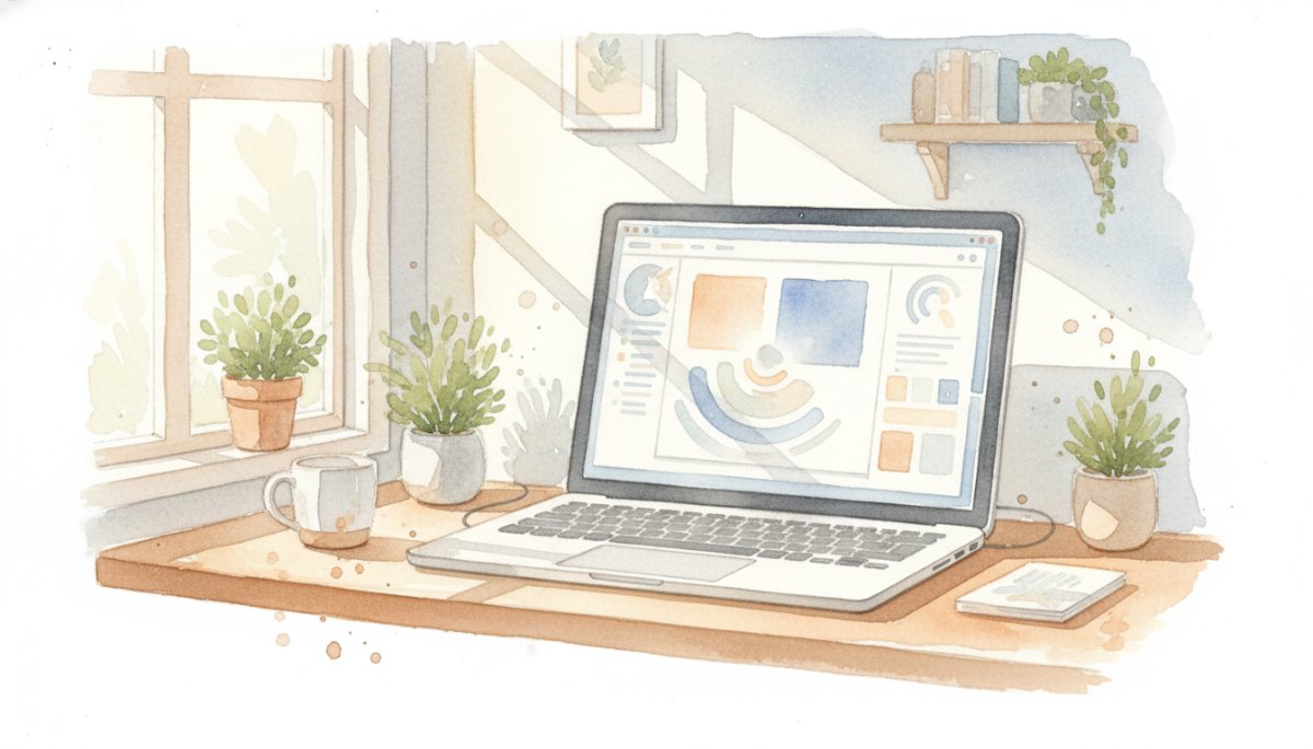 初心者向けWebデザイン学習 パソコン画面 水彩画
