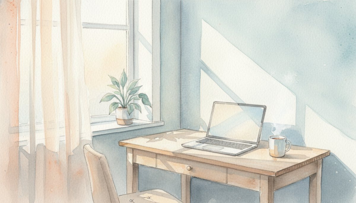 早朝に在宅ワークをするママ