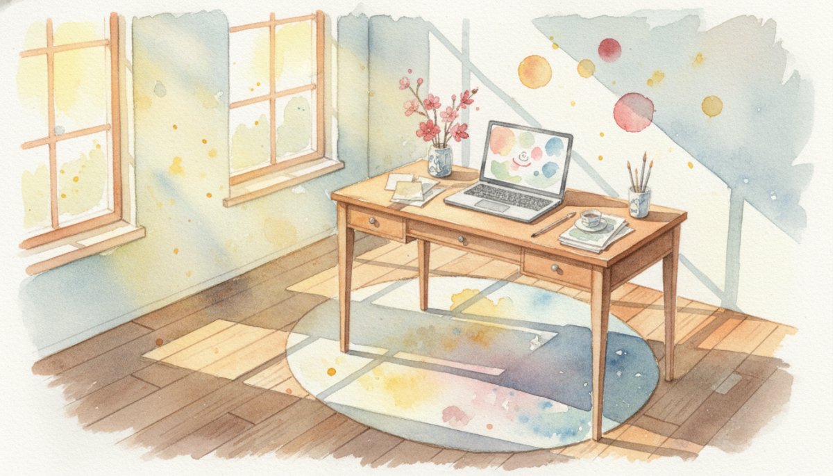 案件獲得の喜びを描いた水彩画