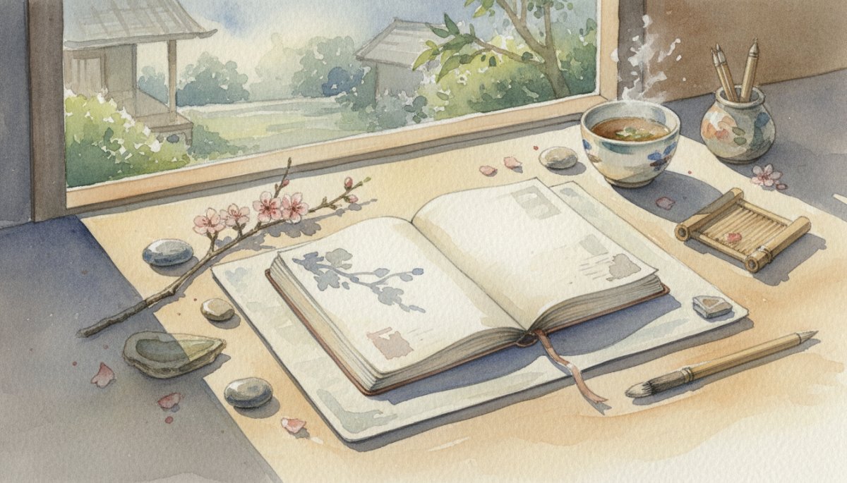 成長の軌跡を振り返る様子を描いた水彩画