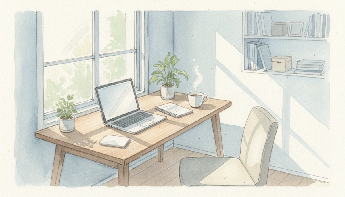 Webマーケター独立準備 自宅でパソコンに向かう様子