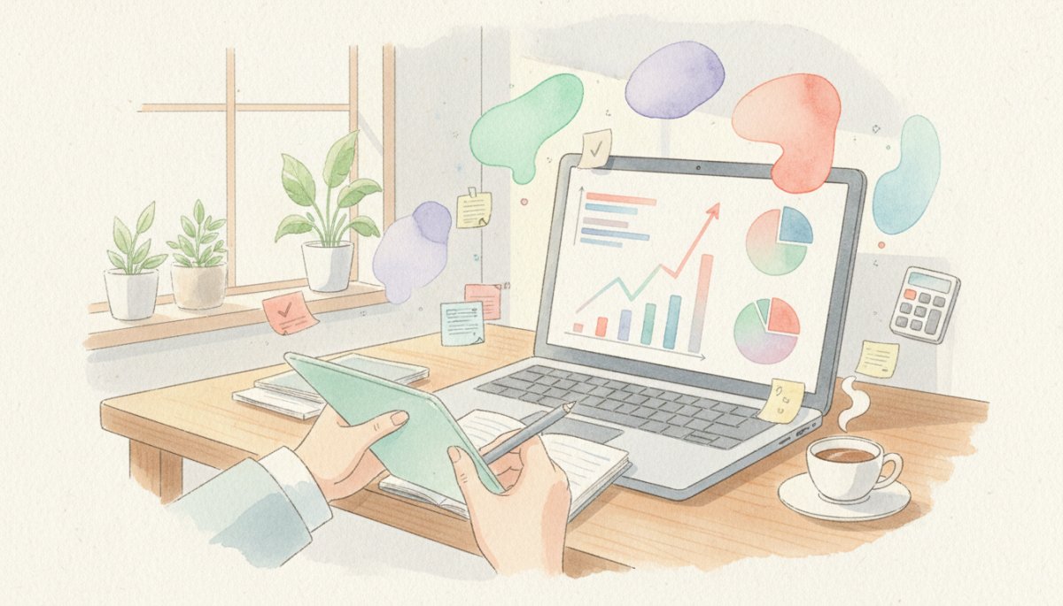 データ分析とグラフを見ている様子