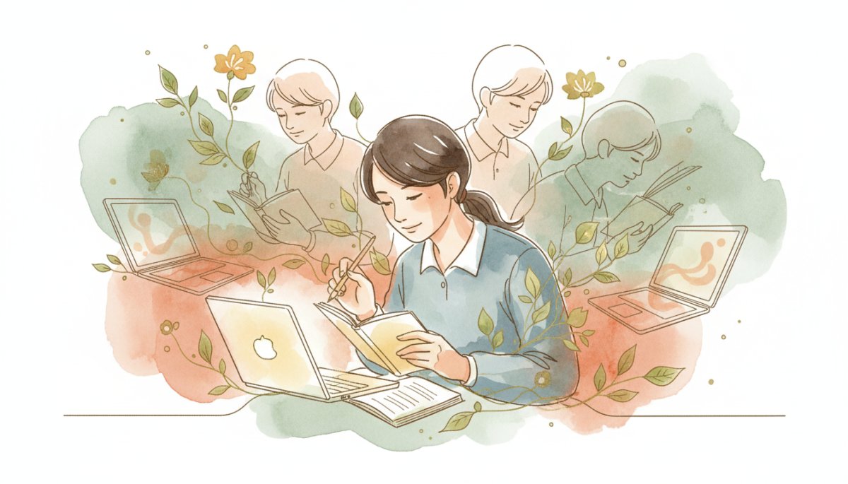 Webライタースクール 個別添削とサポート 成長イメージ 水彩画