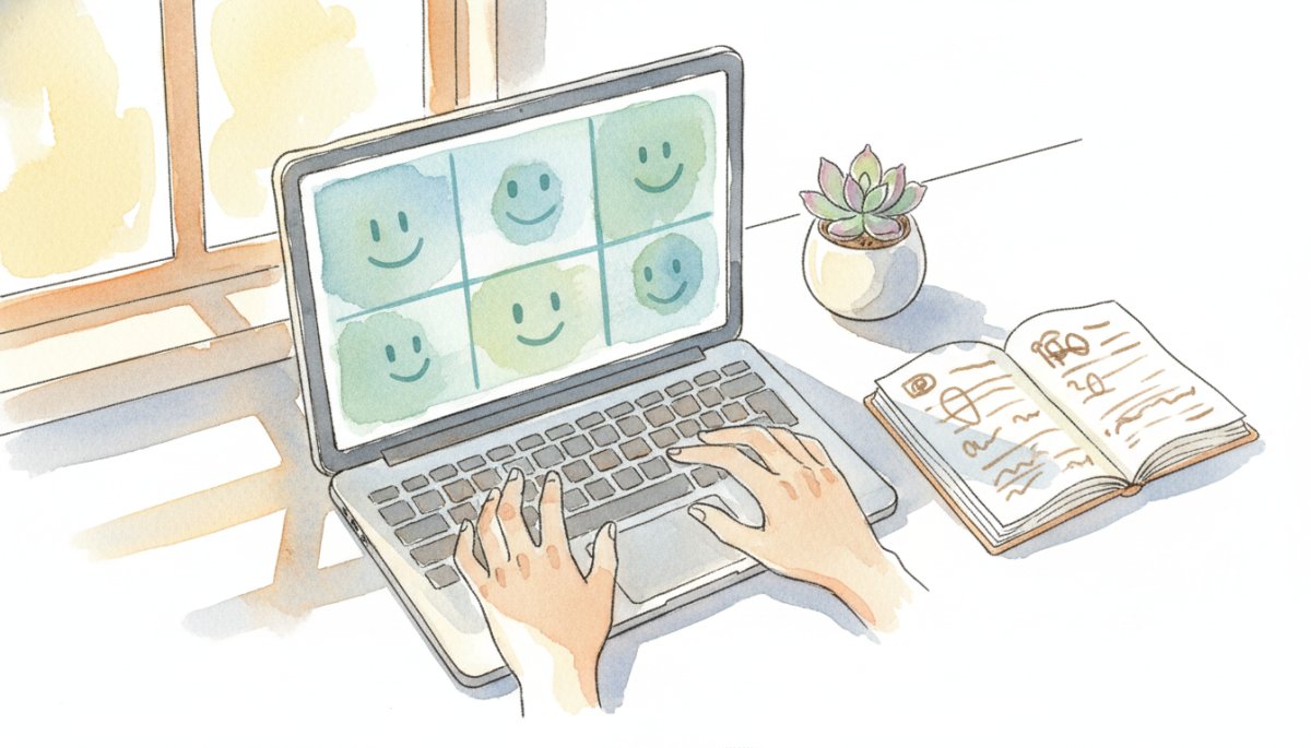 オンライン講座で学ぶ様子 水彩画