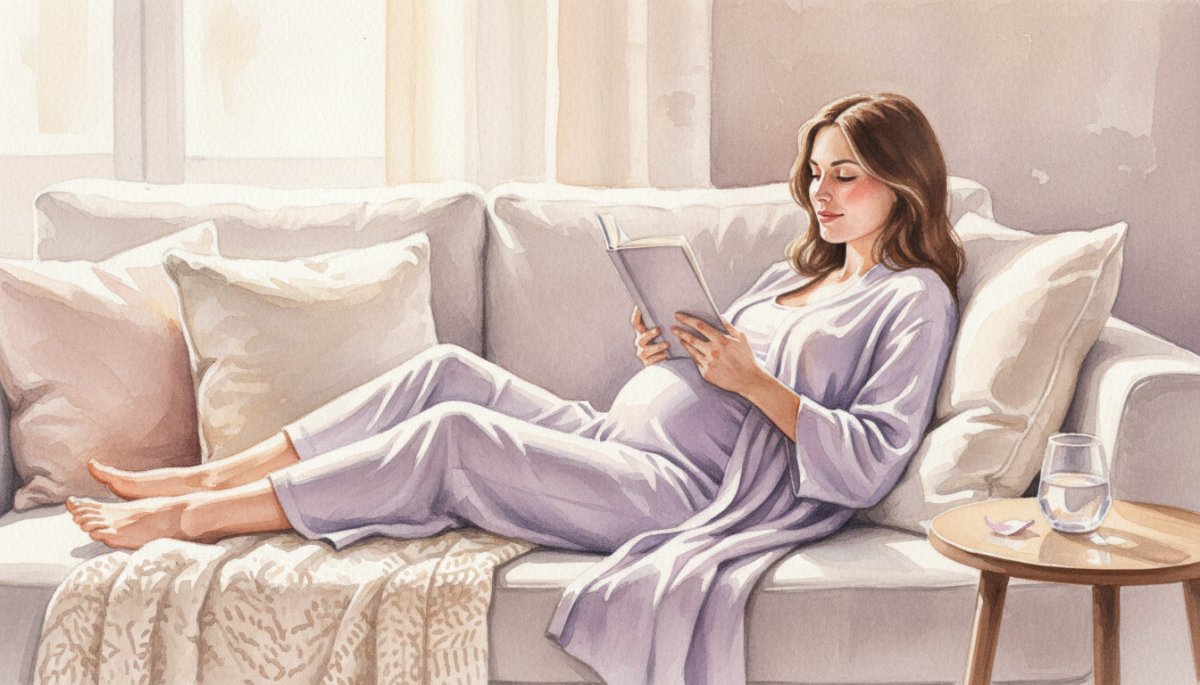 プレママがリラックスしている様子 水彩画