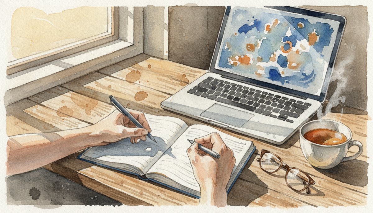 添削結果をノートにまとめるWebライターの手元