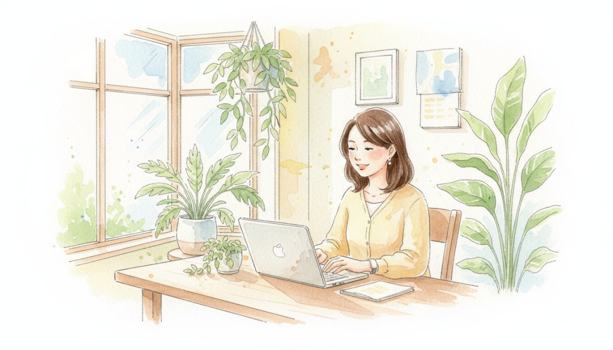 成長を実感しながら記事を書くWebライターの笑顔