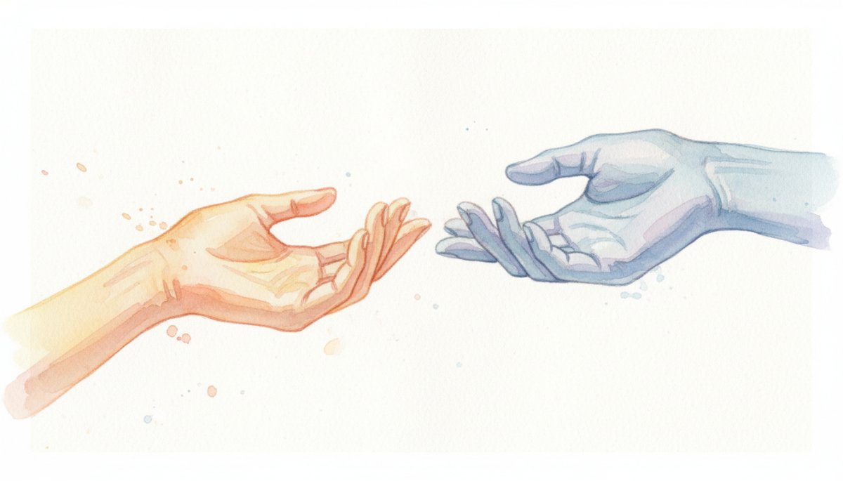 サポートと成長を象徴する手を差し伸べる水彩画