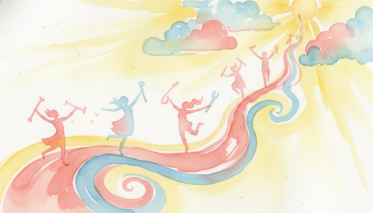 自分らしい働き方を見つけた喜びのイメージ 水彩画