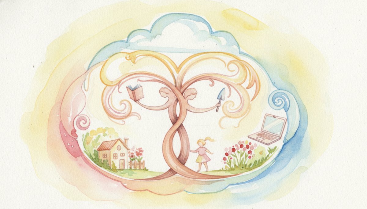 働くママの充実した日々のイメージ 水彩画