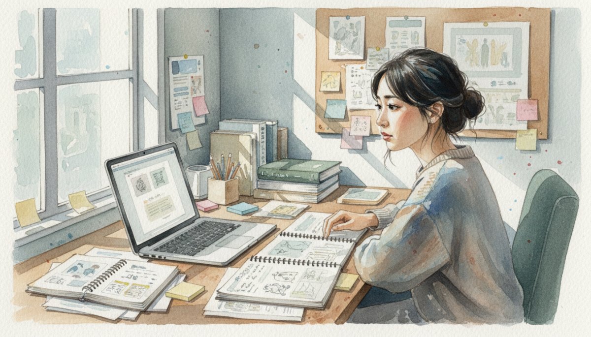 Webマーケティング学習で悩む女性のイメージ