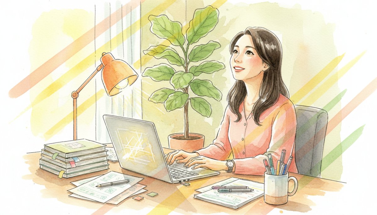 前向きな気持ちで学習に取り組む女性のイメージ