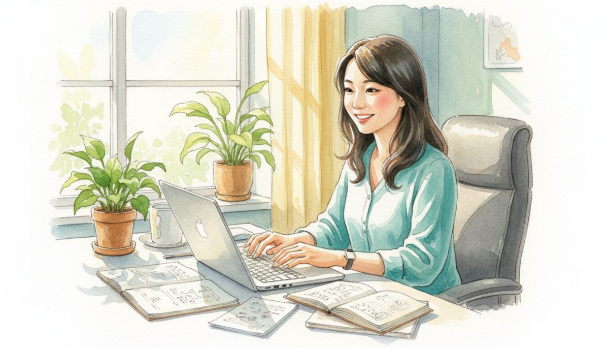 効率的に記事を執筆する女性