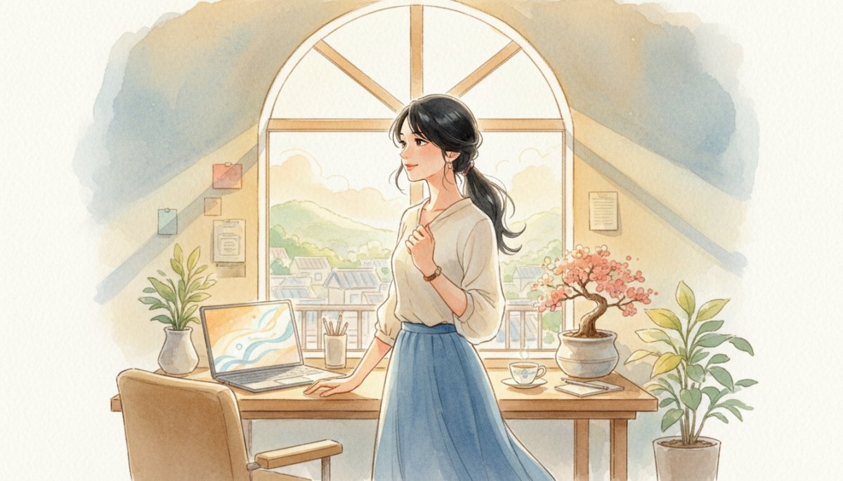 新しいスタートを切る女性と明るい未来