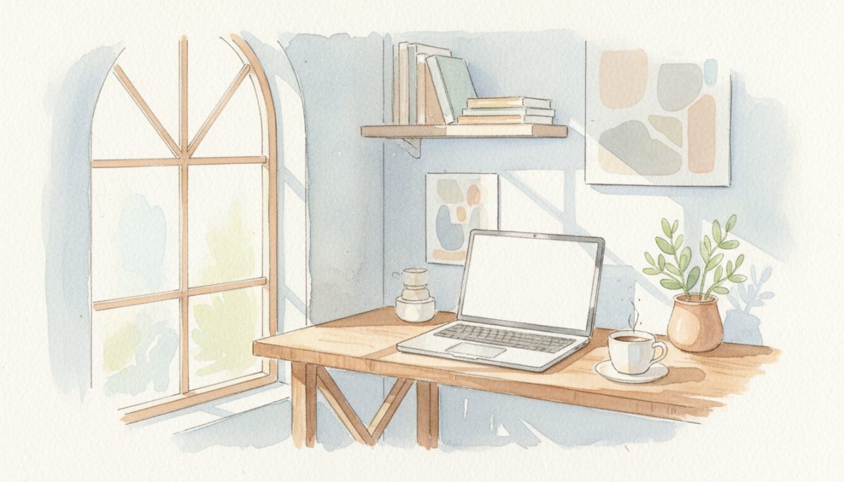 在宅ワークで働く女性とパソコン