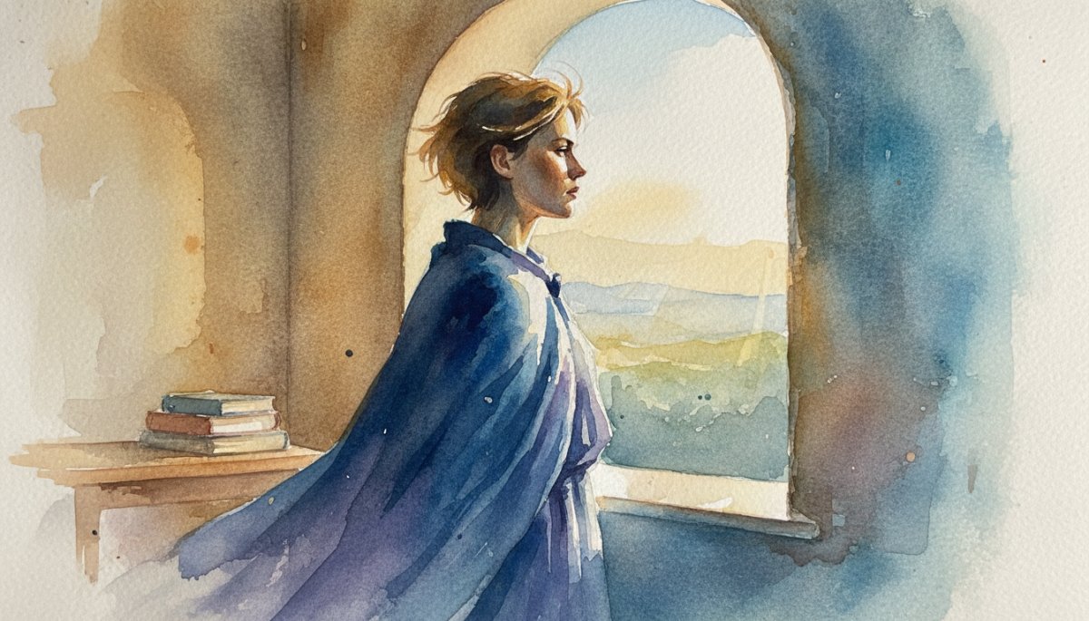 挫折を乗り越えようとする人の姿を描いた水彩画