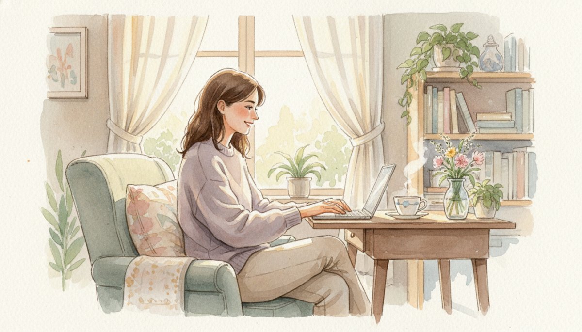 達成感を感じる人の様子を表現した水彩画