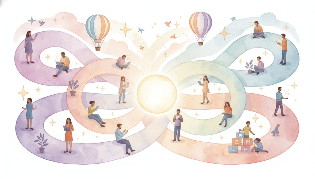 多様なママたちが学ぶイメージ