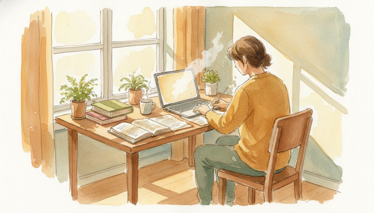 キャリアアップを目指す在宅ワーカー、学習を続ける様子