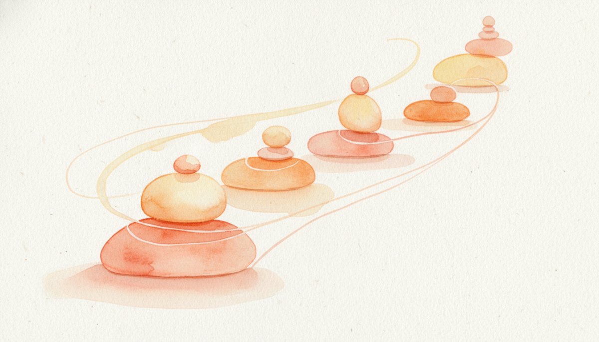 ポートフォリオ作成のステップを示す水彩画