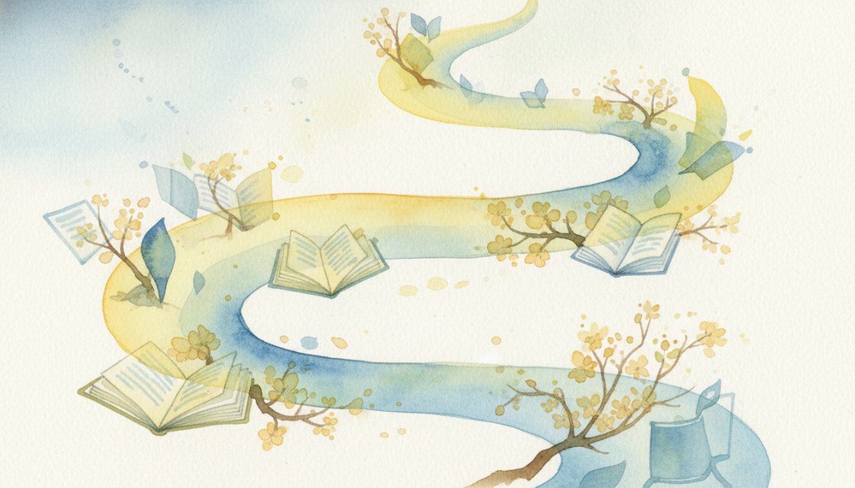 学習と成長を表現した水彩画