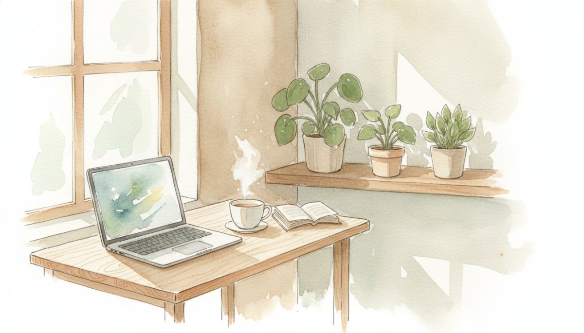 子育て中のママが自宅でパソコンを見ながら学習している様子